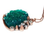 Spike Emerald Druzy Crystal Pendant Necklace Copper Chain 